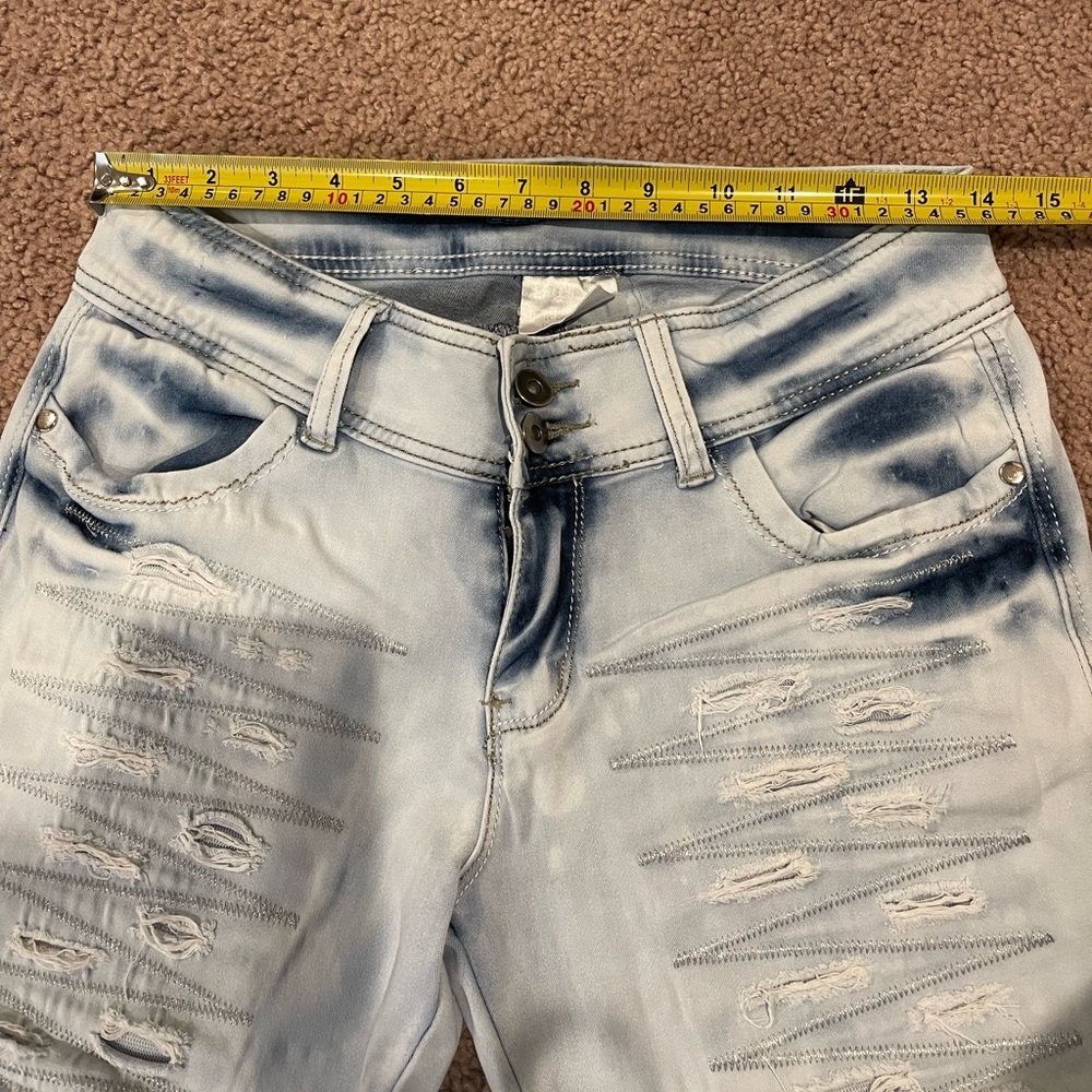RUSTY LOPEZ Y2K Faded Low Waist Straight Leg Denim Distressed Jeans - Picture 4 of 8